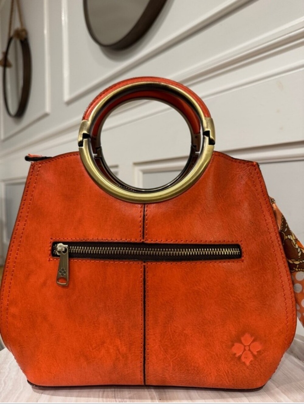 Patricia Nash Bag Aria Double Ring Orange Leather Floral Laser Cut Crossbody - Picture 7 of 16